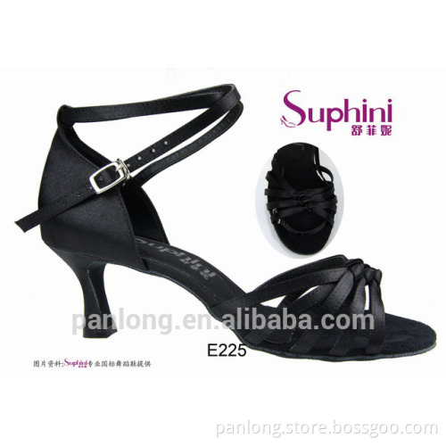 Suphini Factory Customized Design Black Satin Latin Salsa Shoe